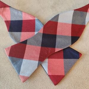 Cremieux bow tie men's 100%silk plaid blue red self formal classic retro new $35